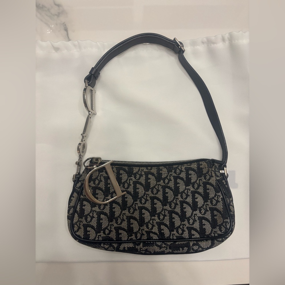 Dior black spell out charm logo trotter shoulder bag monogram